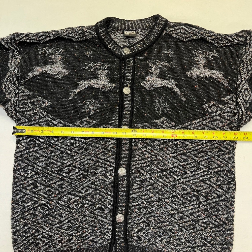Dale of Norway Black Gray Pure New Wool Nordic Reindeer Cardigan Sweater Size M - Picture 5 of 7